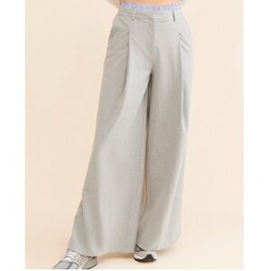 Maeve Boxer Detail Pleat Front High Waist Wide Leg Gray Trousers Size Large